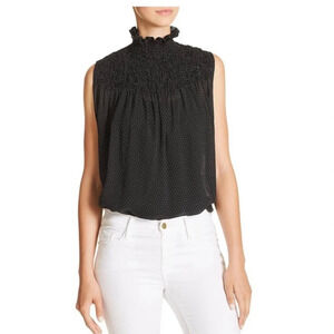 Frame denim noir polka dot smocked blouse